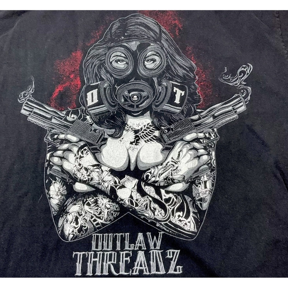 Outlaw Threatz Shirt Graphic Tee Double Sided‎ Crewneck Short Sleeve Men Sz XL